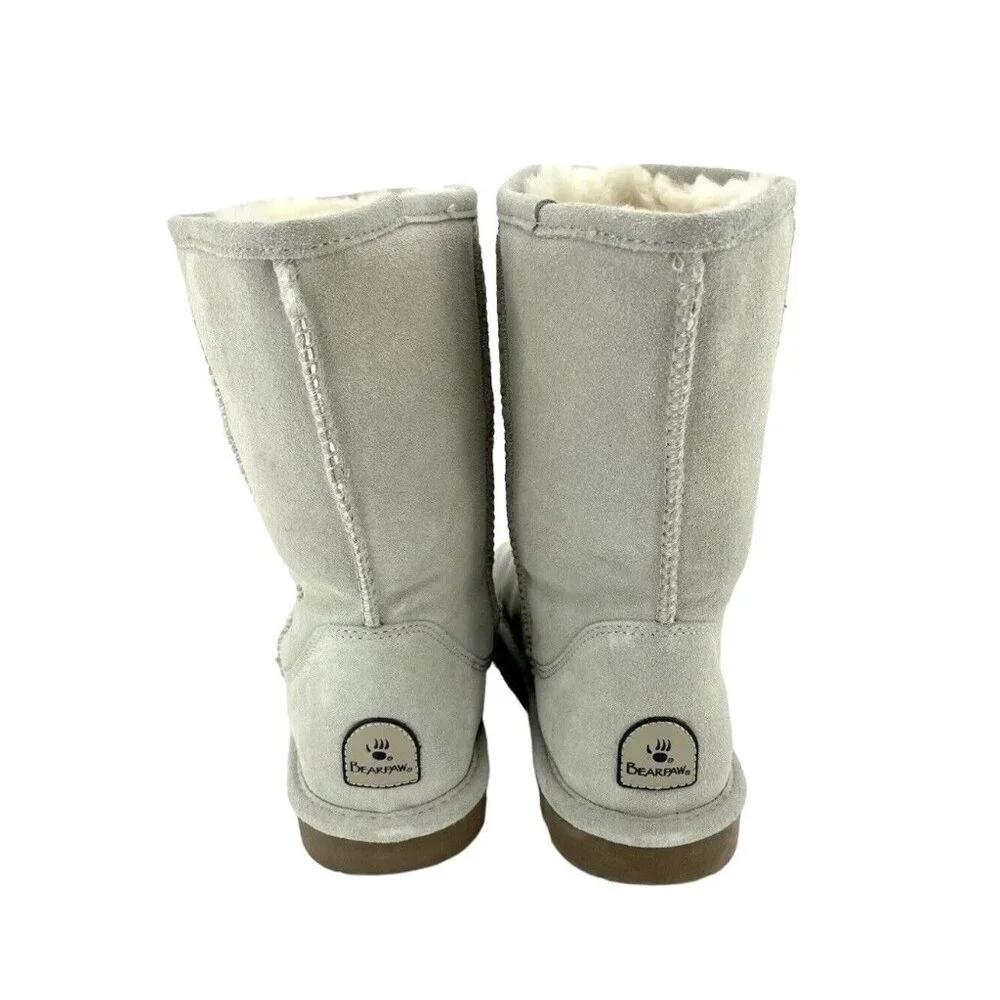Bearpaw Elle Light Grey Suede Leather Fur Lining Mid Calf Boots SZ 12 New